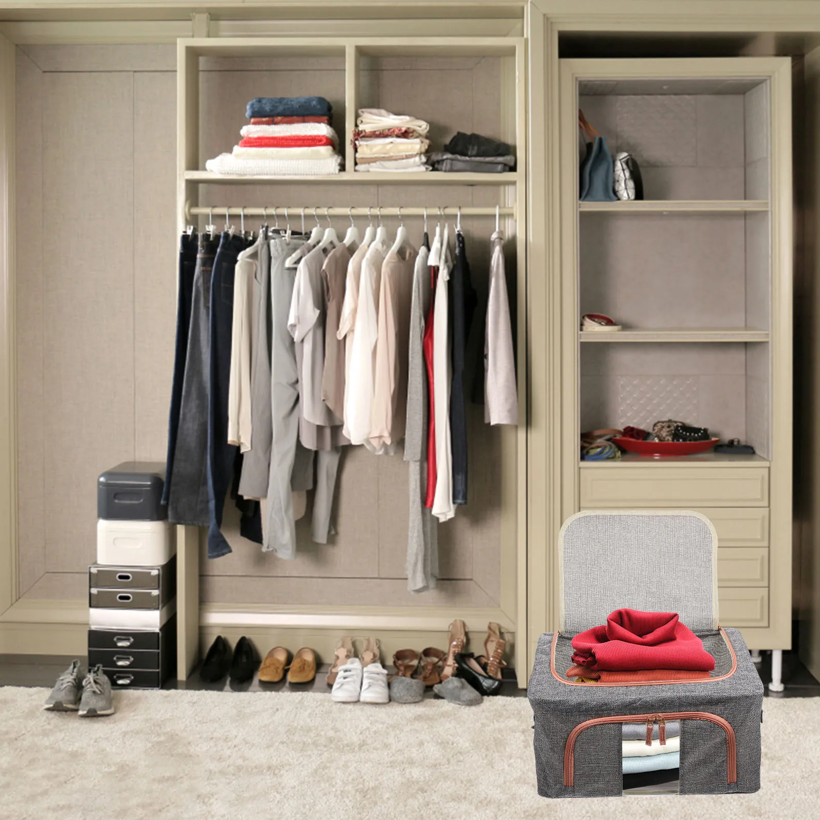 

1pc Foldable Storage Organizer Bin For Clothes Bedding Blankets Closet Wardrobe Large Capacity Zipper Home Bedroomcloset