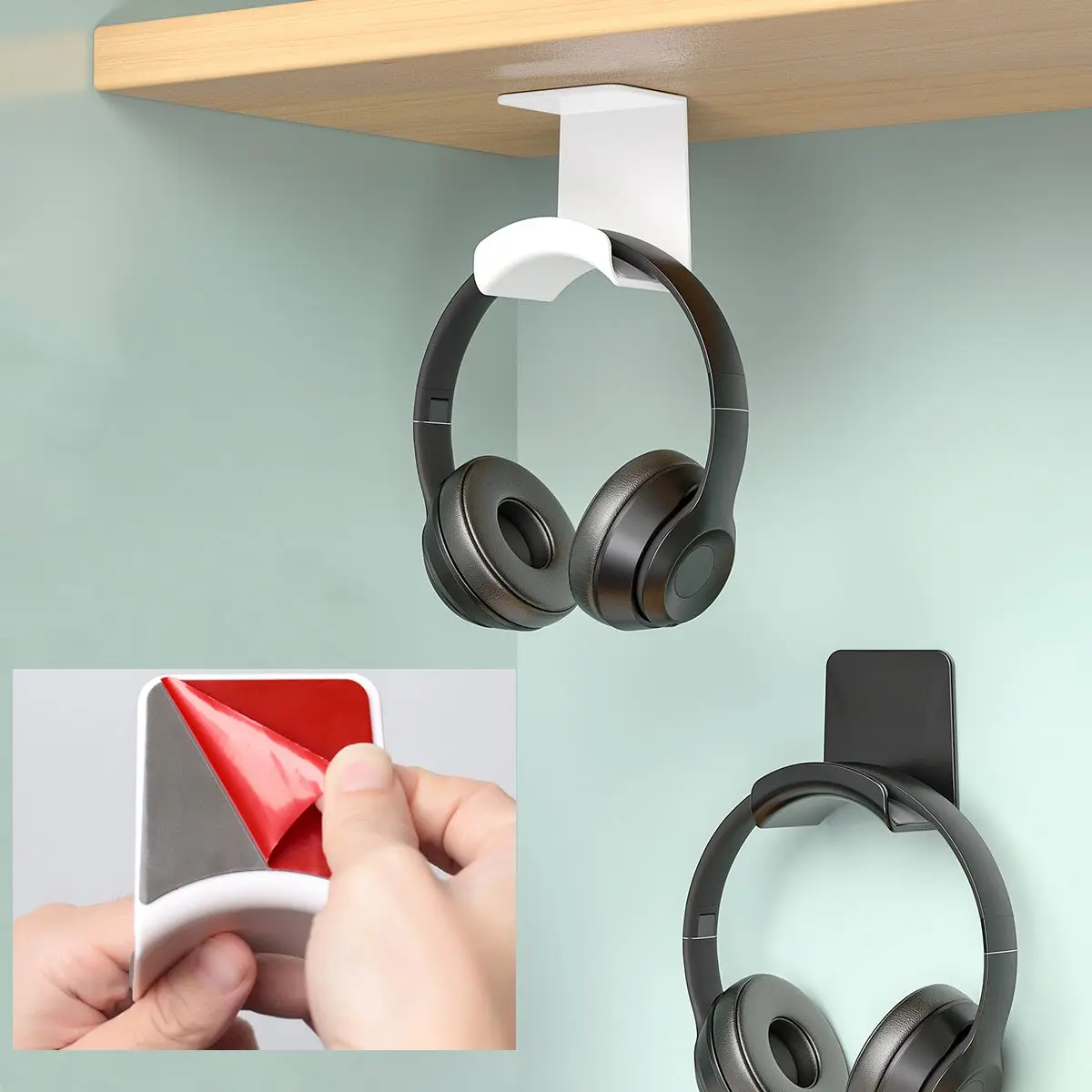 Soporte de auriculares para juegos, gancho Universal para auriculares, sin perforación, montaje en pared, colgador blanco, color negro