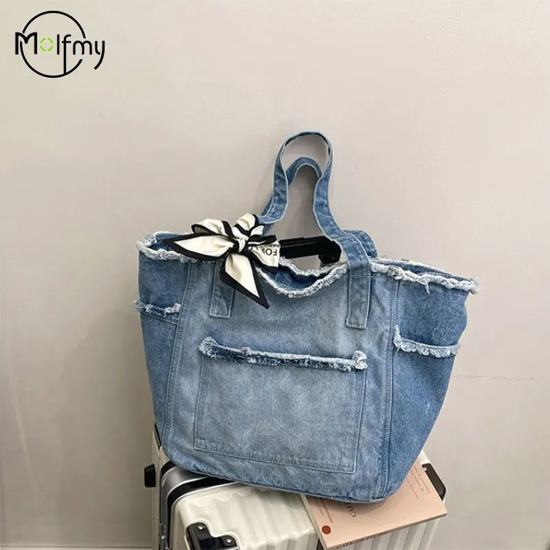 

Denim Designer Bags Large Capacity Multifunctional Shoulder Bag Commuting High Quality Women Luxury Handbag Fashion Droshipping