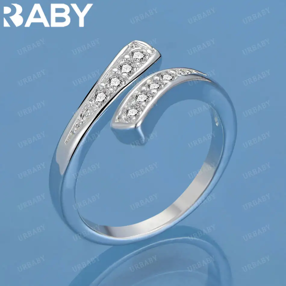 

URBABY 925 Sterling Silver Size Design Zircon Open Ring For Women Men Fashion Jewelry Charm Grace Wedding Engagement Accessories