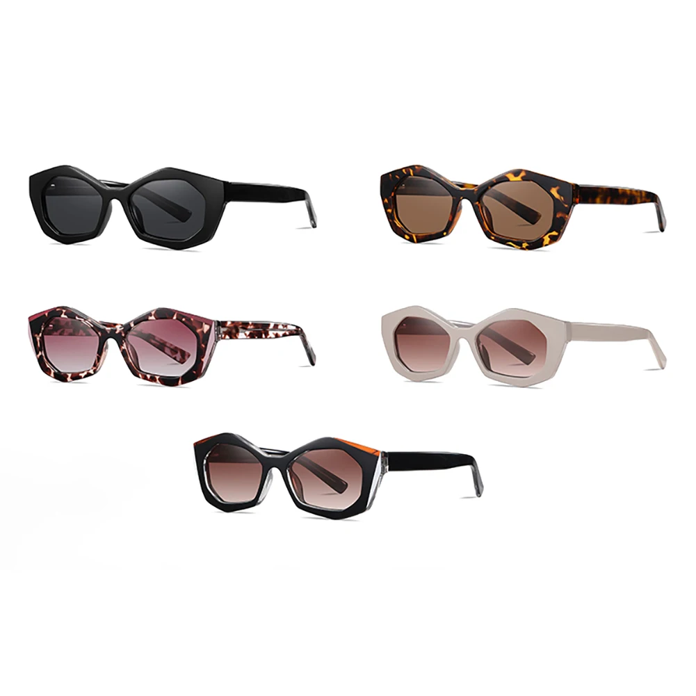 Peekaboo  TR90 polarized sunglasses for women acetate cat eye sun glasses retro polygon leopard brown female accessories gift