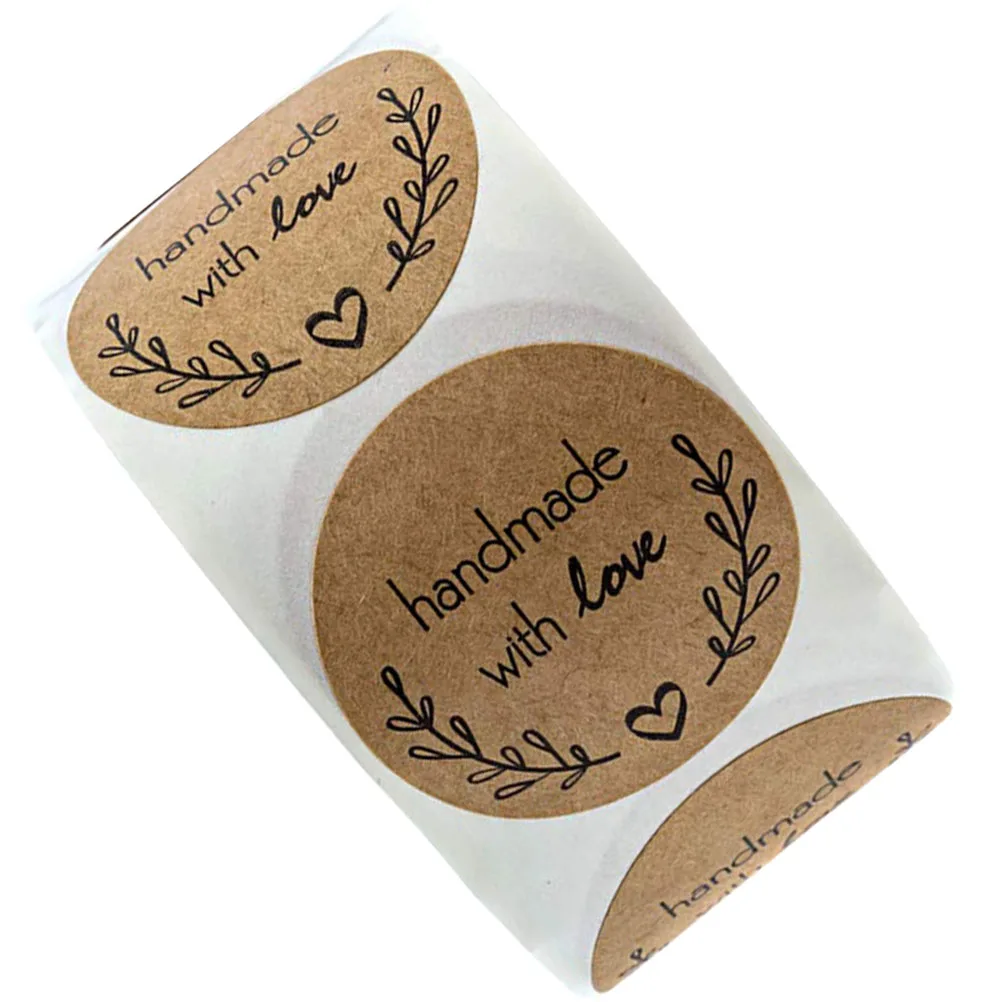 Valentines Day Packing Label Round Kraft Paper Self adhesive Baking Packing Label Wrapping Gift Wrapping Stickers Tags