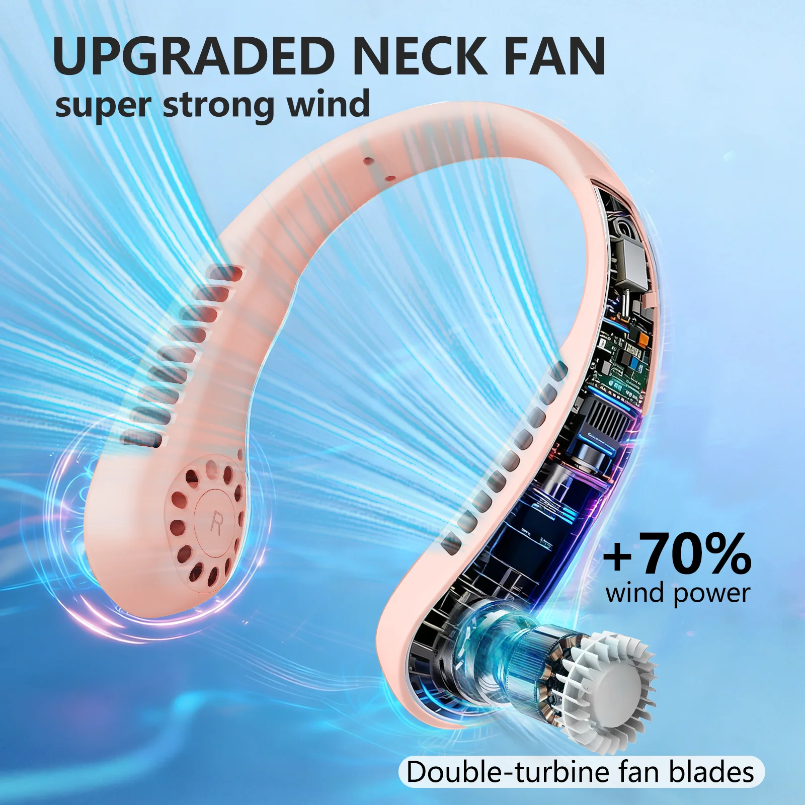 1pc JKUOO Portable Neck Fan USB Rechargeable Mini Cooling Fanwith Digital Display, Adjustable Speed, PersonalHands-Free Fan