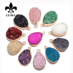 Natural Stone Druzy Agats Pendants Water Drop Shape Agats Pendants for Jewelry Making DIY Necklace Size 16x25mm