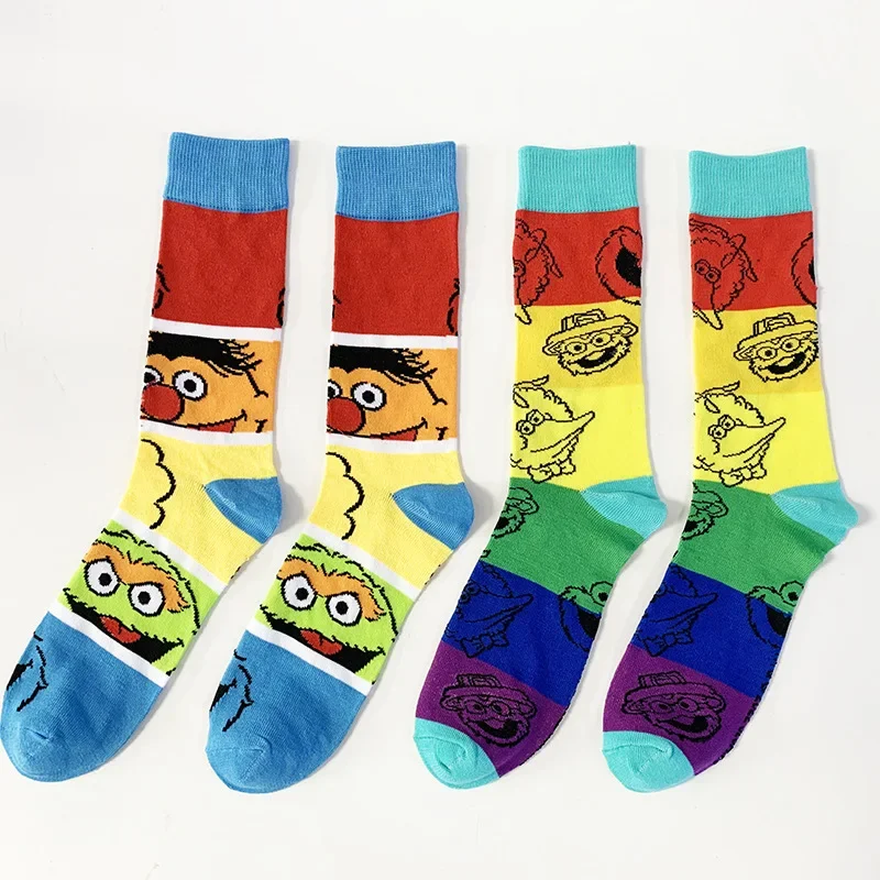 1/2 Pairs Cartoon Socks Funny Men Women Stockings Anime Pattern In Tube Socks Elmo Cookie Monster Big Bird Fan Kid Birthday Gift