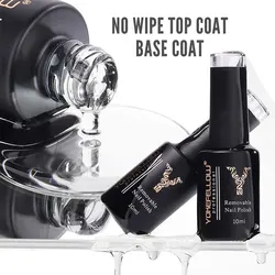 YOKEFELLOW 10ML No Wipe Top Coat Primer Rubber Base Matte Top Coat Clear Gel Nail Polish for Nail Art Degisn
