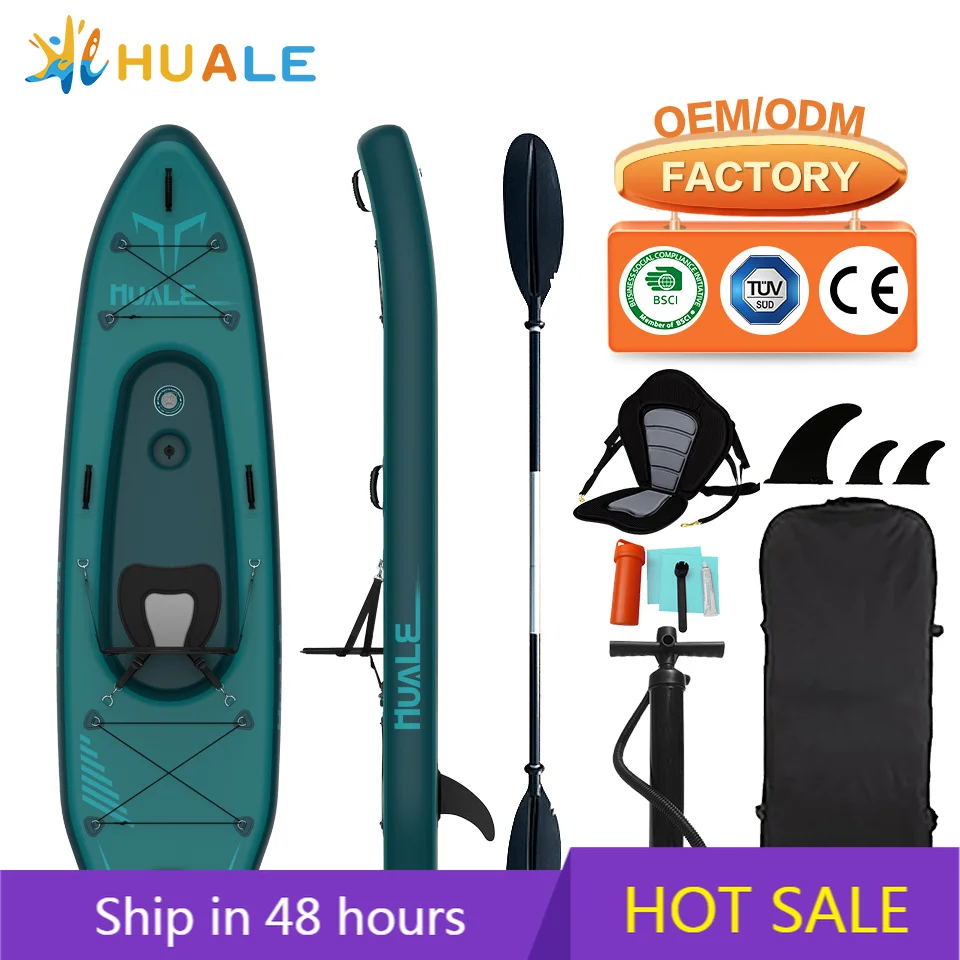 Wholesale 1‑Person Drop‑Stitch Double‑Wall Fabric Inflatable Sea Kayak High‑Quality Custom Fishing Rowing Canoe for Ocean OEM