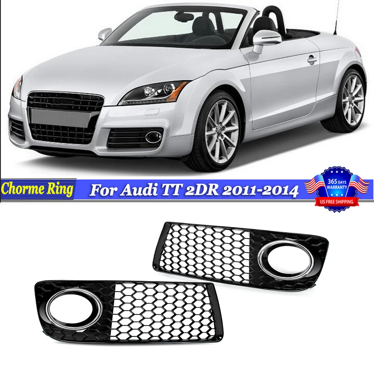 

Magickit Front Fog Light Grille Frema For 2011 2012 2013 2014 Audi TT Gloss Black/Chrome Car Accessories 8J0807681J,8J0807682J