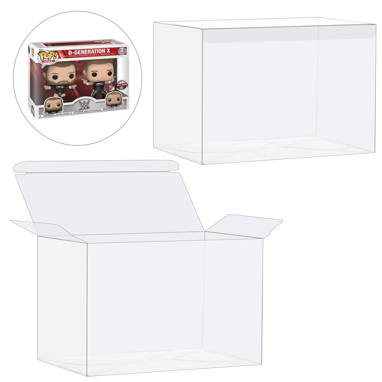 HIGOPLAY 2 in 1 Pack Protective case for Funko Pop Vinyl Figures 0.5mm Thick PET Transparent Clear Protector Plastic Display Box