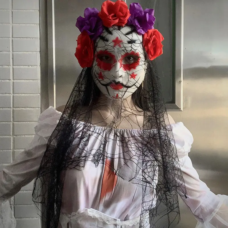 꽃 해골 가면 무도회 여성 할로윈 유령 죽은 마디 그라 파티 무도회 재미있는 코스프레 마디 그라 테러 남성