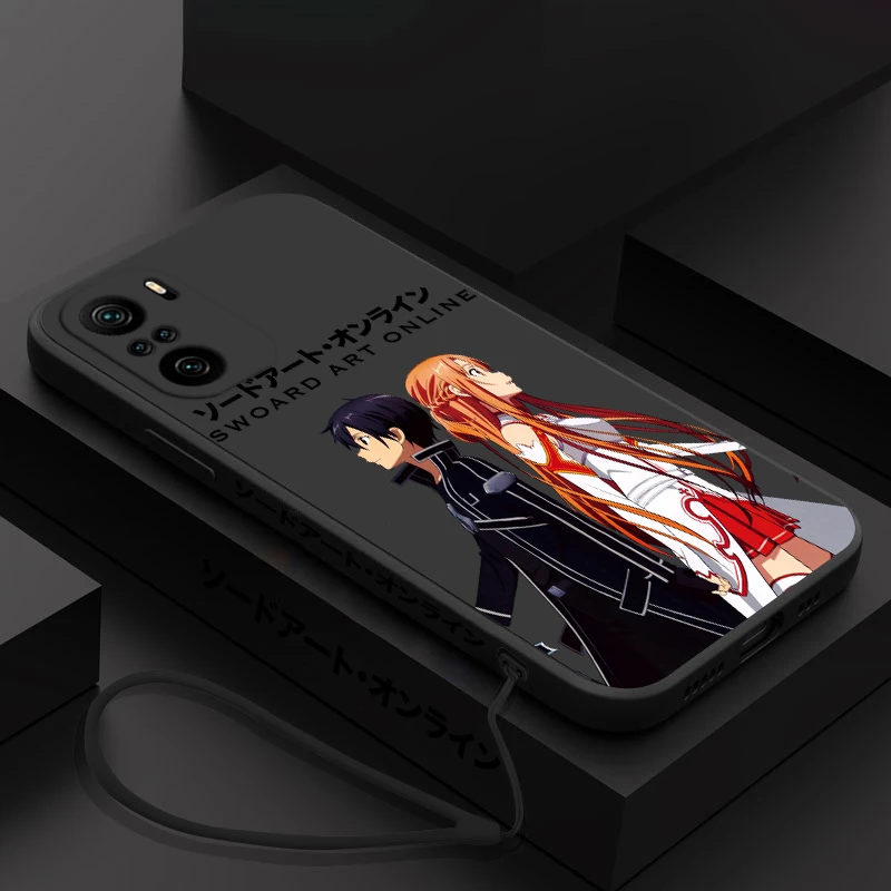 Sword Art Online Anime For Xiaomi Redmi Note 13 12 12Pro 11 11S 11T 10S 10 Pro Plus 5G Liquid Left Rope Phone Case