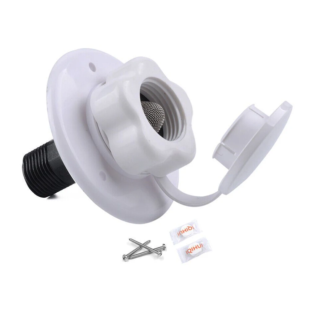 RV Water Inlet Connector with Integrated Check Valve 2inch 19mm G1/2 Threaded Plastic Housing with Filtration Screen