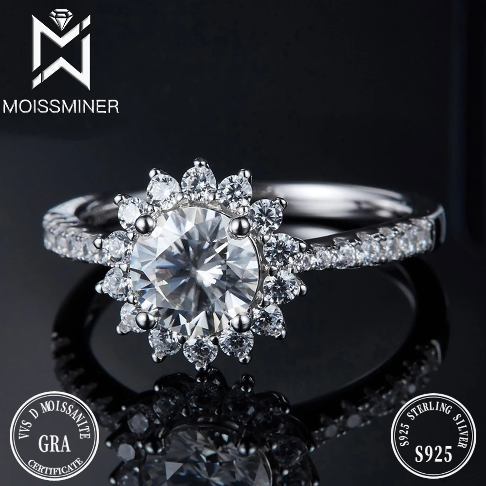 

1ct Flower Moissanite Rings For Women S925 Silver Diamond Wedding Ring Finger Jewelry Men Pass Tester Free Shipping