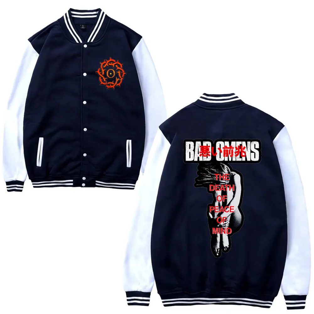 Rapper Rock Band Bad Omens uniforme de beisebol para homens e mulheres, casaco de lã, streetwear, moda outono e inverno