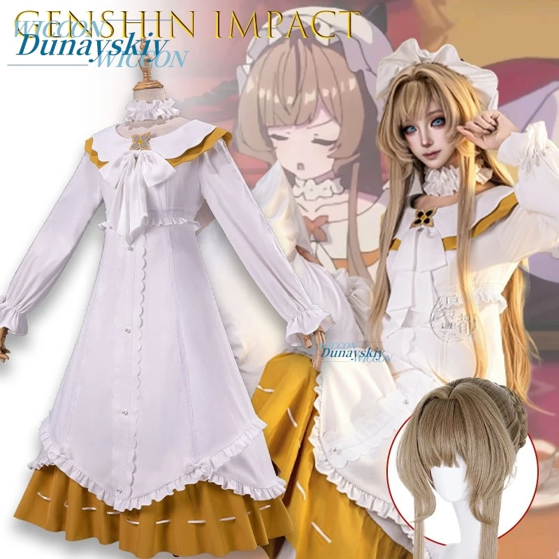 Genshin Impact Sandrone The Marionette Soft Loungewear Pajamas Full Set Women  Female Halloween Costumes Lolita White Outfits view 2