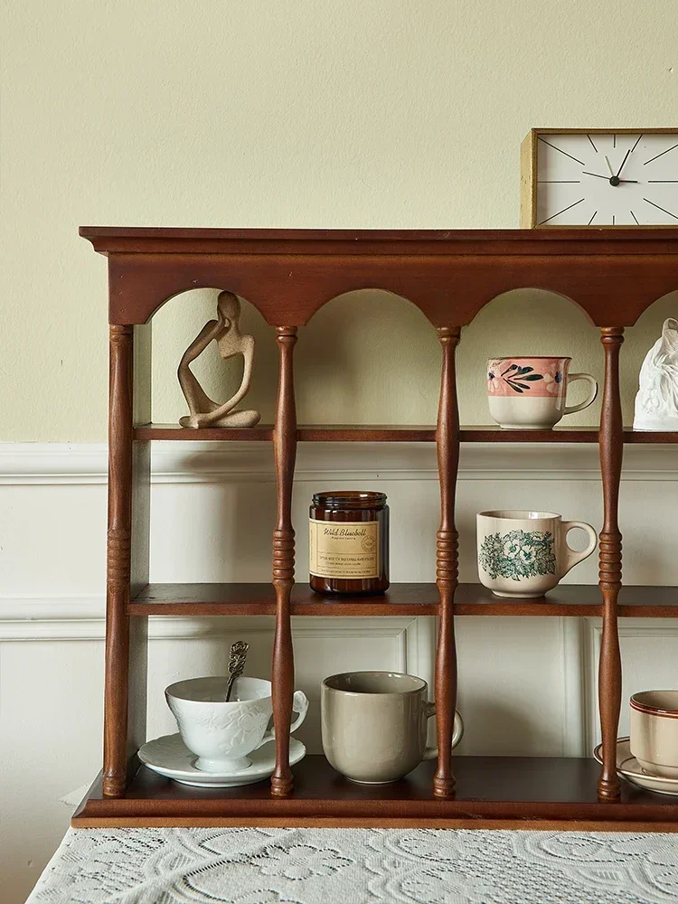 

Vintage Solid Wood Cup Holder French Style Storage Display Cabinet With Antique Wall Hanging Decorative Shelf Decorative Panel