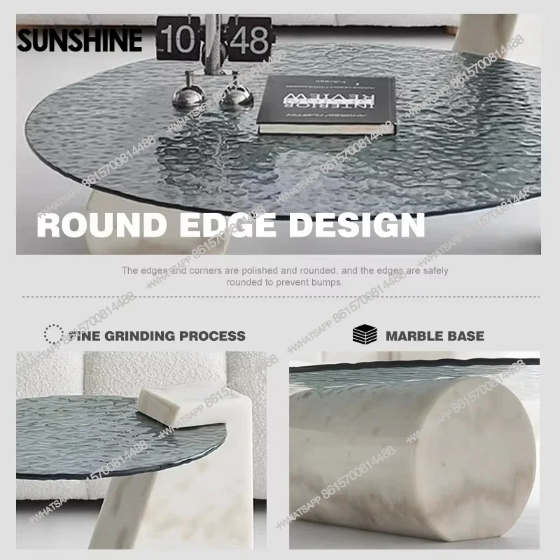 High Quality Tempered Glass Coffee Table Living Room Household Round End Table Combination Modern Marble Base Center Table  FT