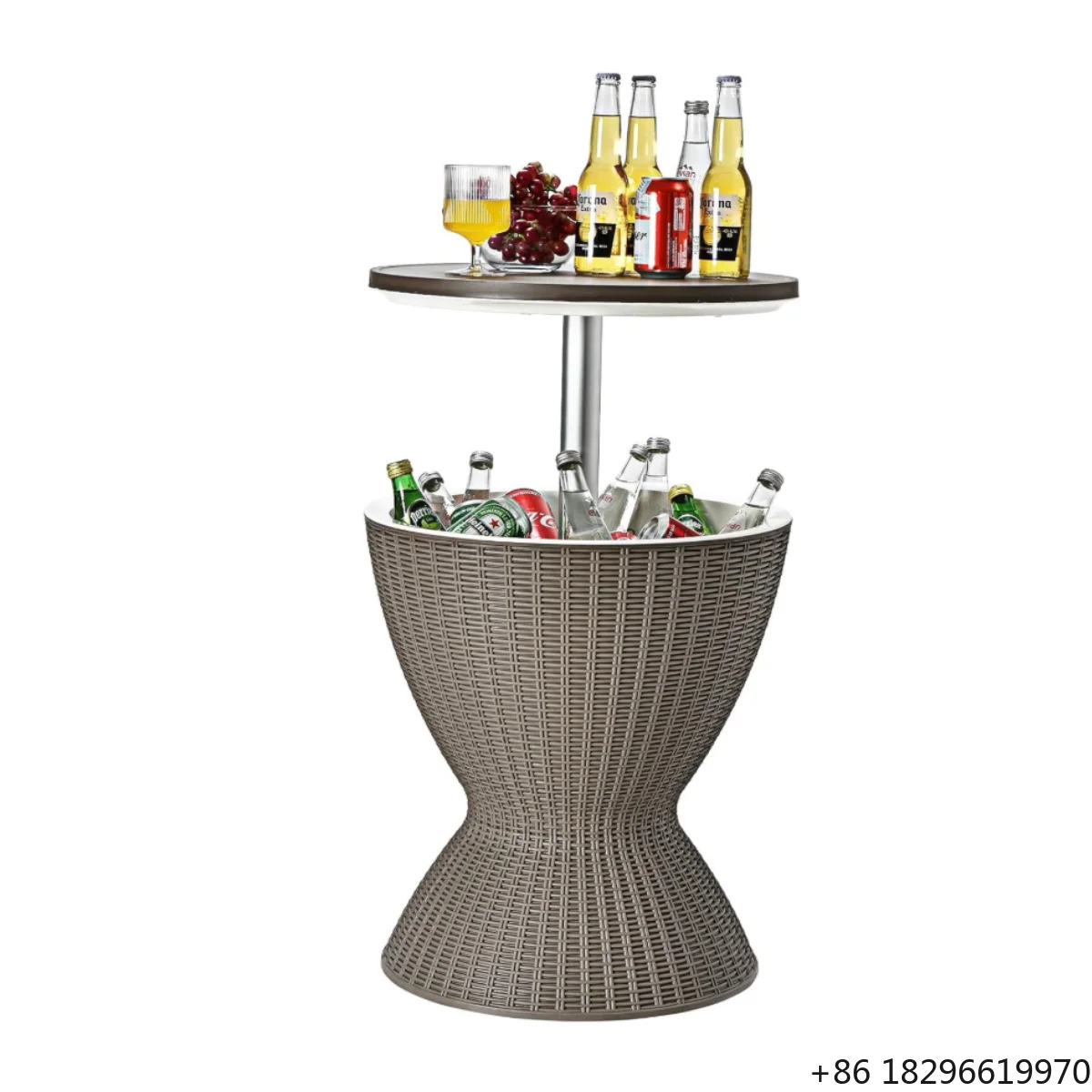 

8 Gallon Height-Adjustable 3-in-1 Rattan Style Patio Cool Bar Table Beer and Wine Cooler for Pool Party Outdoor