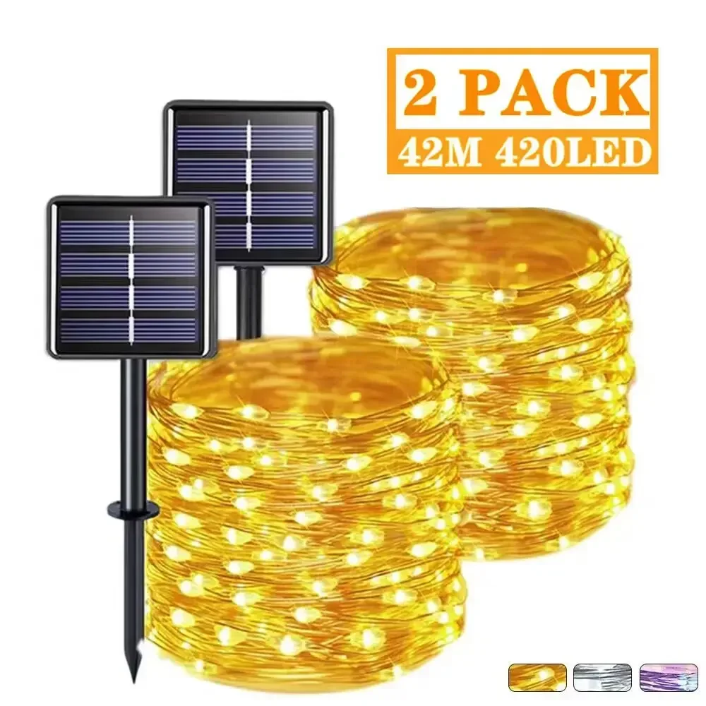 7m/12m/22m/32m/42m led solar luz da corda ao ar livre jardim luzes de fadas 50/200/400 leds lâmpada à prova dwaterproof água para decoração festa natal