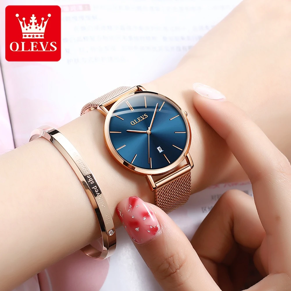 OLEVS Aço Inoxidável Round-Dial Quartz Watch, Moda Presente, Pulseira Calendário, 5869