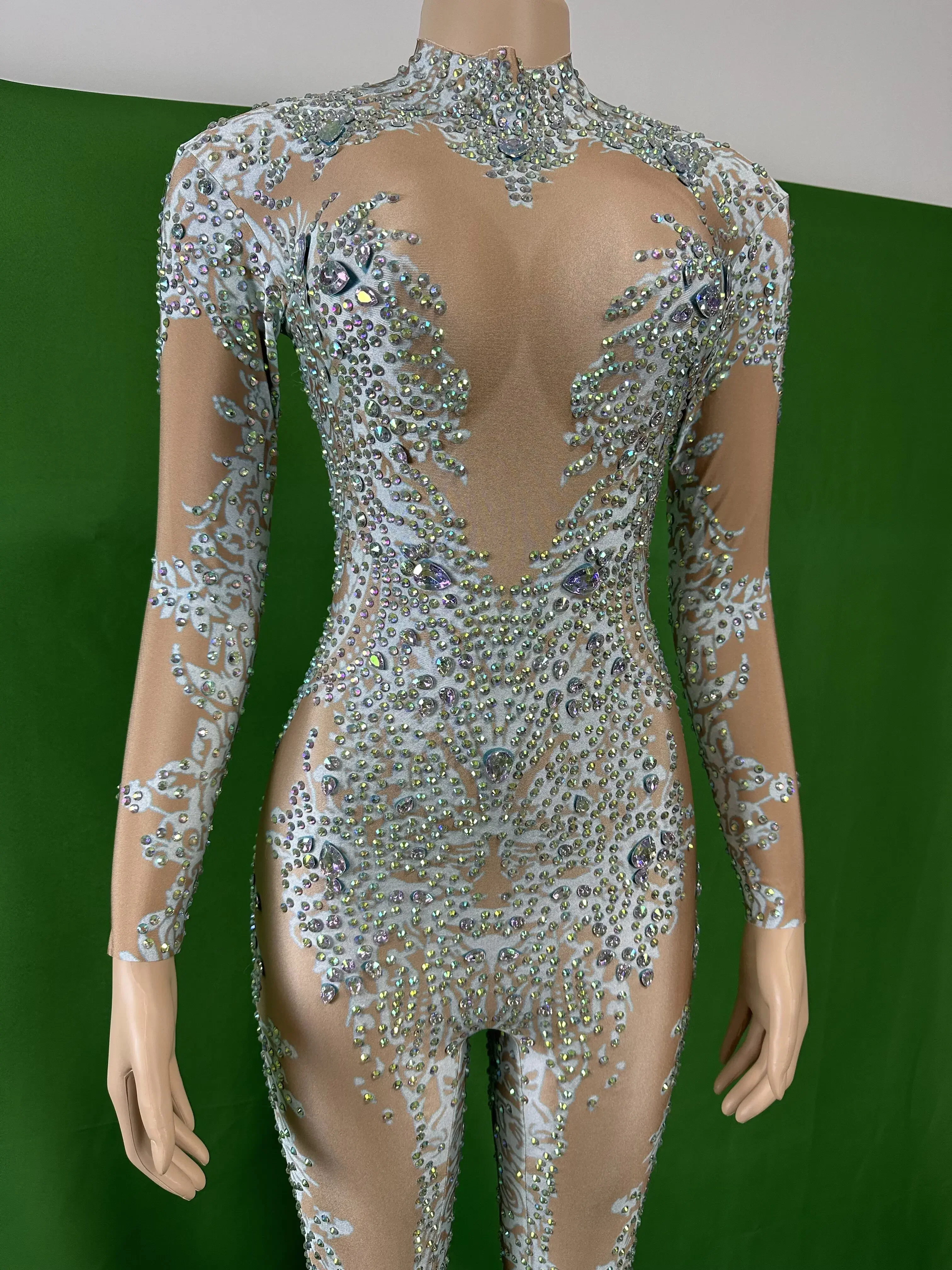 

Women Sparkly Rhinestone Stretch Jumpsuits Pole Dancing Glitter Queen Charming Bodycon Outfit 2026