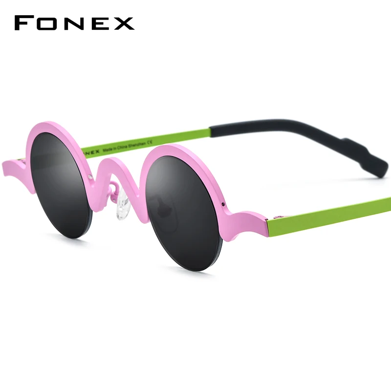 

FONEX Titanium Sunglasses Men Retro Small Round 2024 New Semi Rimless Nylon Sun Glasses for Women UV400 Shades F85810T