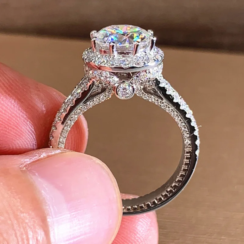 Ehhai GRA Certified 1-2CT Round Wedding Moissanite Rings for Women Luxury S925 Sterling Silver Engagement Ring Fine Jewelry Gift
