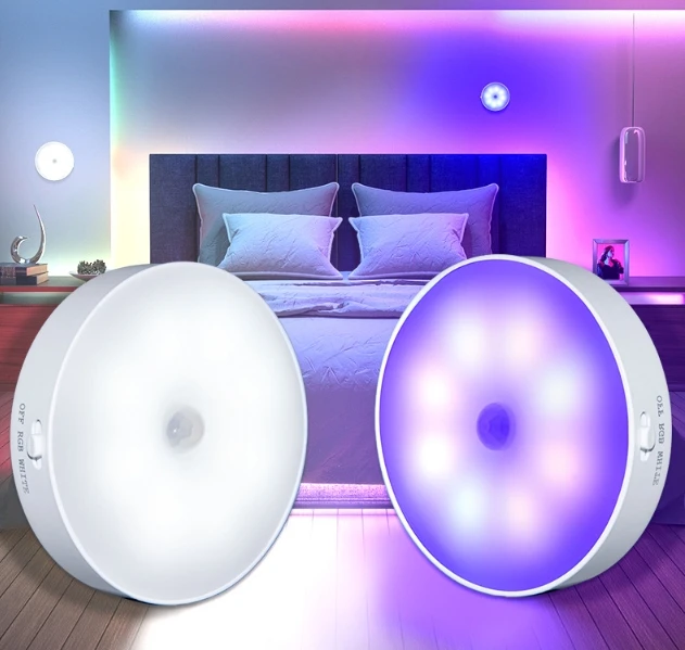 Night Light LED With PIR Motion Sensor Rechargeable USB Kitchen Cabinet RGB Lamp For Bedroom Room New Year Decoration