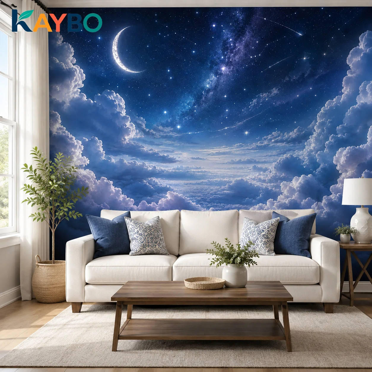 Custom Dreamy Moon Stars Sky Wallpaper Mural Galaxy Clouds Night Wall Decor Living Room Bedroom Non Self Adhesive Requires Glue
