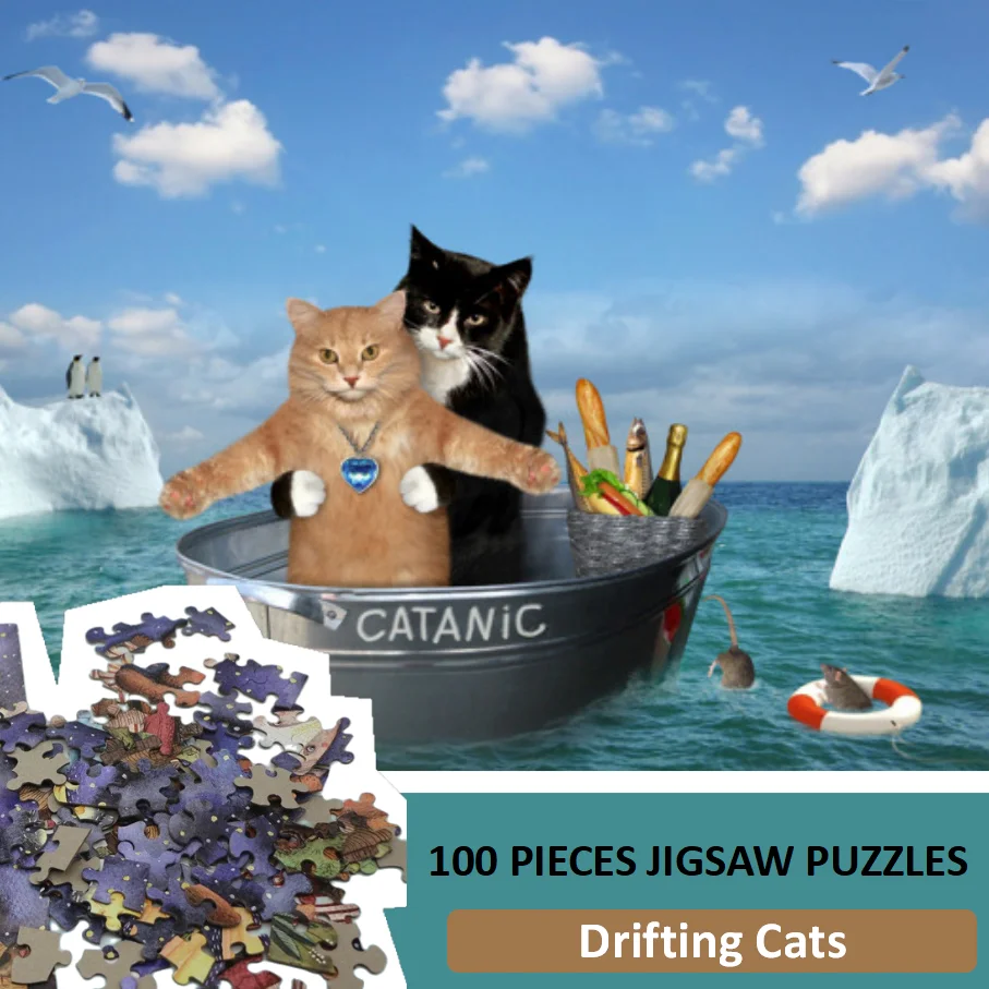 

100 шт. головоломки, дрейфующие кошки, мультяшная живопись, бумажные пазлы, подарок на Хэллоуин, День Благодарения, Рождество, день рождения, годовщину