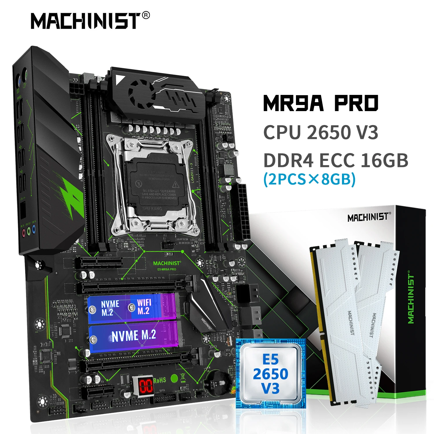 

MACHINIST X99 Motherboard Combo LGA 2011-3 Xeon E5 2650 V3 CPU Kit Processor 16GB DDR4 RAM Memory NVME M.2 WIFI USB 3.0 MR9A PRO