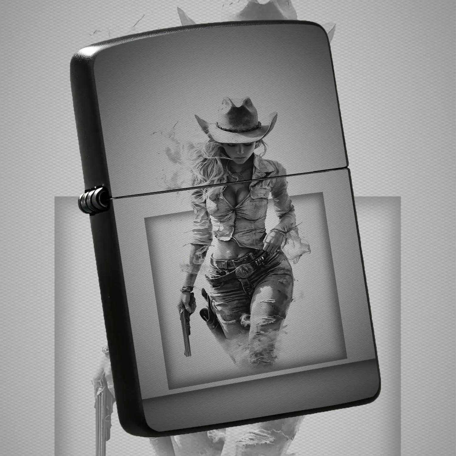 Vintage Western Cowgirl Themed Portable Lighter, Classic Black And White Dissolution Art Design, Ideal For Daily Commute, Outdoor Activities And Various Occasions, Exquisite Unique Creative Gift For Collection, Delicate Texture To Bring You