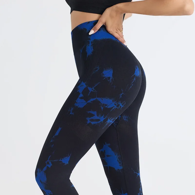 SexyYogaSportPantsSeamlessTie-dye para mulheres cintura alta hip-lifting calças de fitness elásticas sem linhas estranhas roupas femininas apertadas