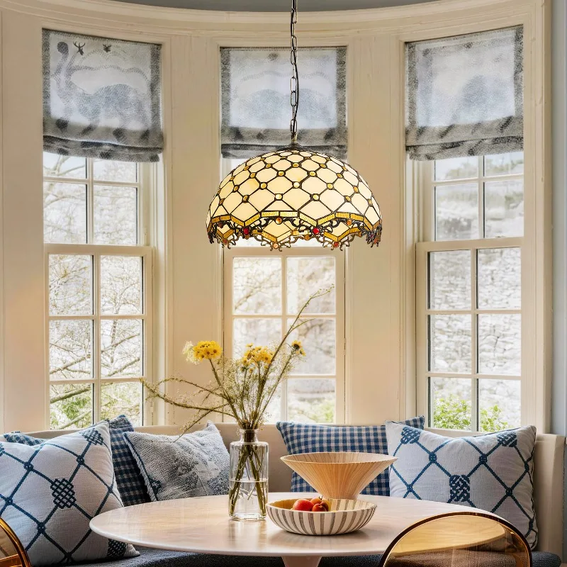 Retro Tiff Style Colorful Glass Chandelier Mediterranean Bar Bedroom Living Room Kitchen Restaurant Creative Design Sense Lights