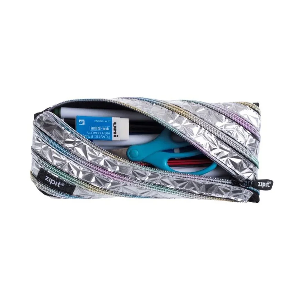 مقلمة معدنية حقيبة أقلام رصاص جمالية للكلية والمكتب فضية)