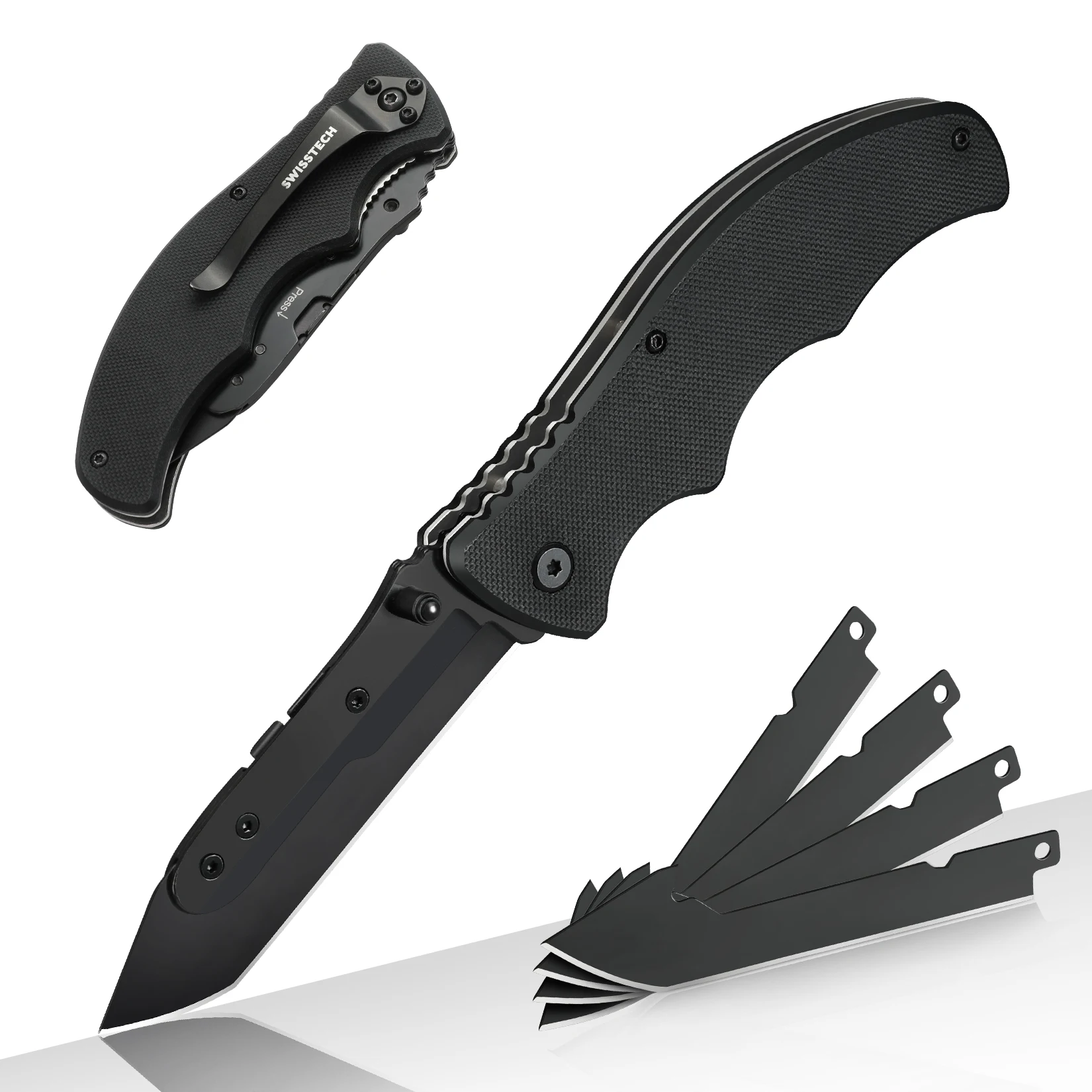 SWISS TECH Multifunction Folding Knife with 5PC Blades for Outdoor Survival  Pocket Folding Knife