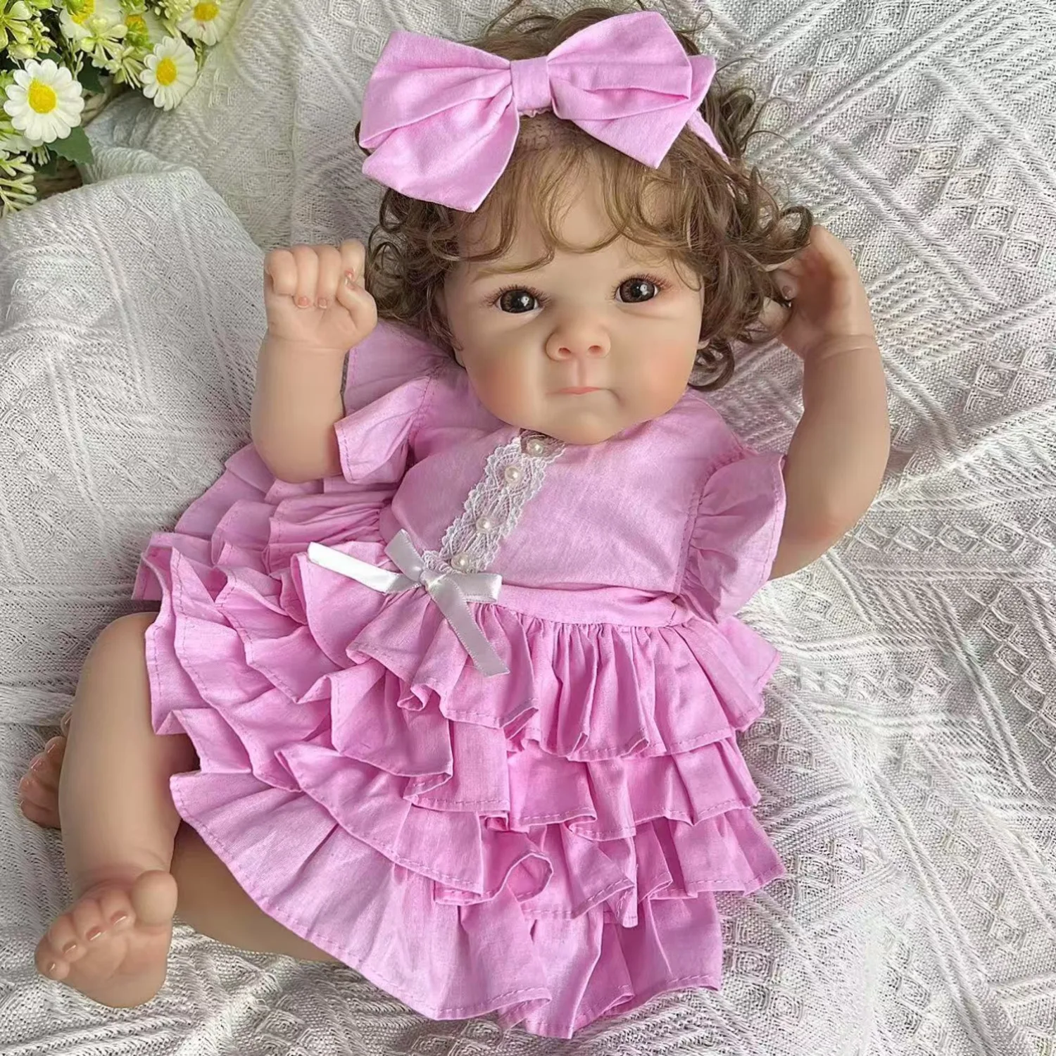 Bambola Reborn Addormentata BZDOLL 48CM, Giocattolo da 19 Pollici con Arti in Vinile e Corpo in Stoffa, Regalo di Compleanno Realistico e Fatto a Mano per Ragazze