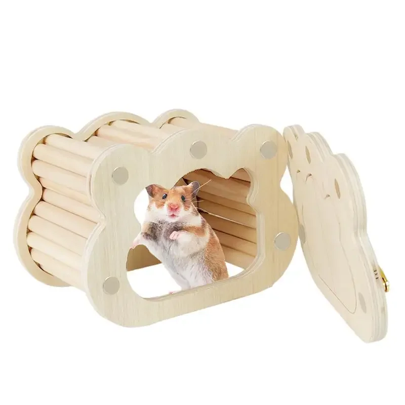 Wooden Hamster Hideout Cute Cloud-Shaped Tiny Wooden House Small Animals Habitat Hut Small Pets Woodland House