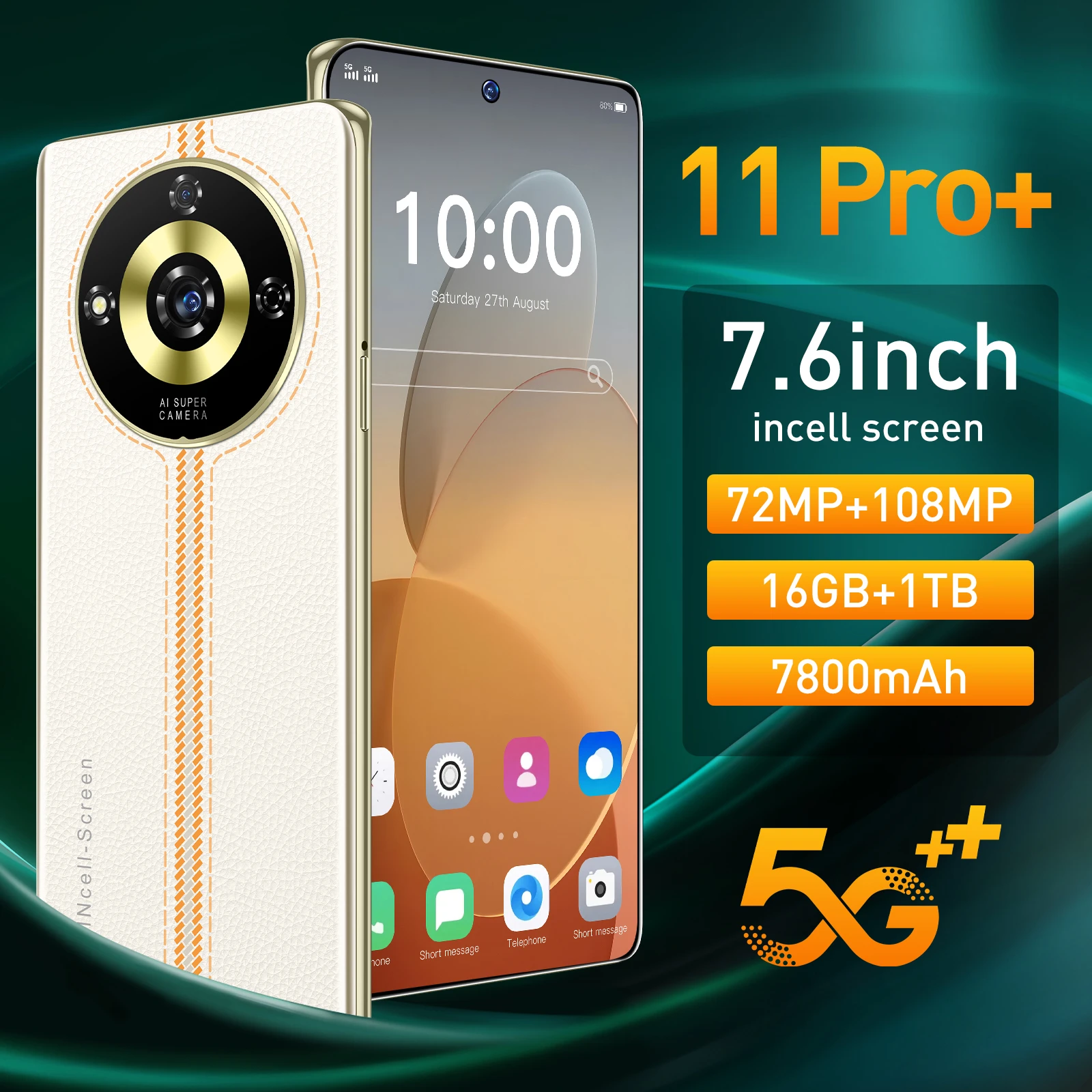 Original 2024 New 11 Pro Smartphone 5G 7.6 Inch Snapdragon 8 gen3 16GB+1TB Camera Cell Phones 7800mah Android Phone Celulares