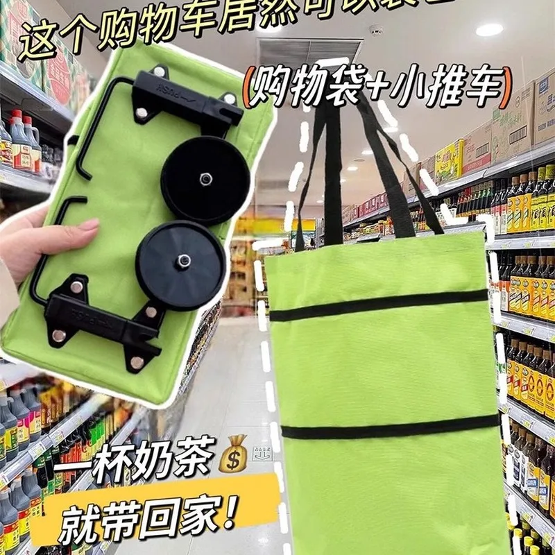 Foldable Rolling Shopping Bag Custom Logo Portable Large Capacity Wheeled Tote Bag For Women Home Supermarket Grocery Shopping