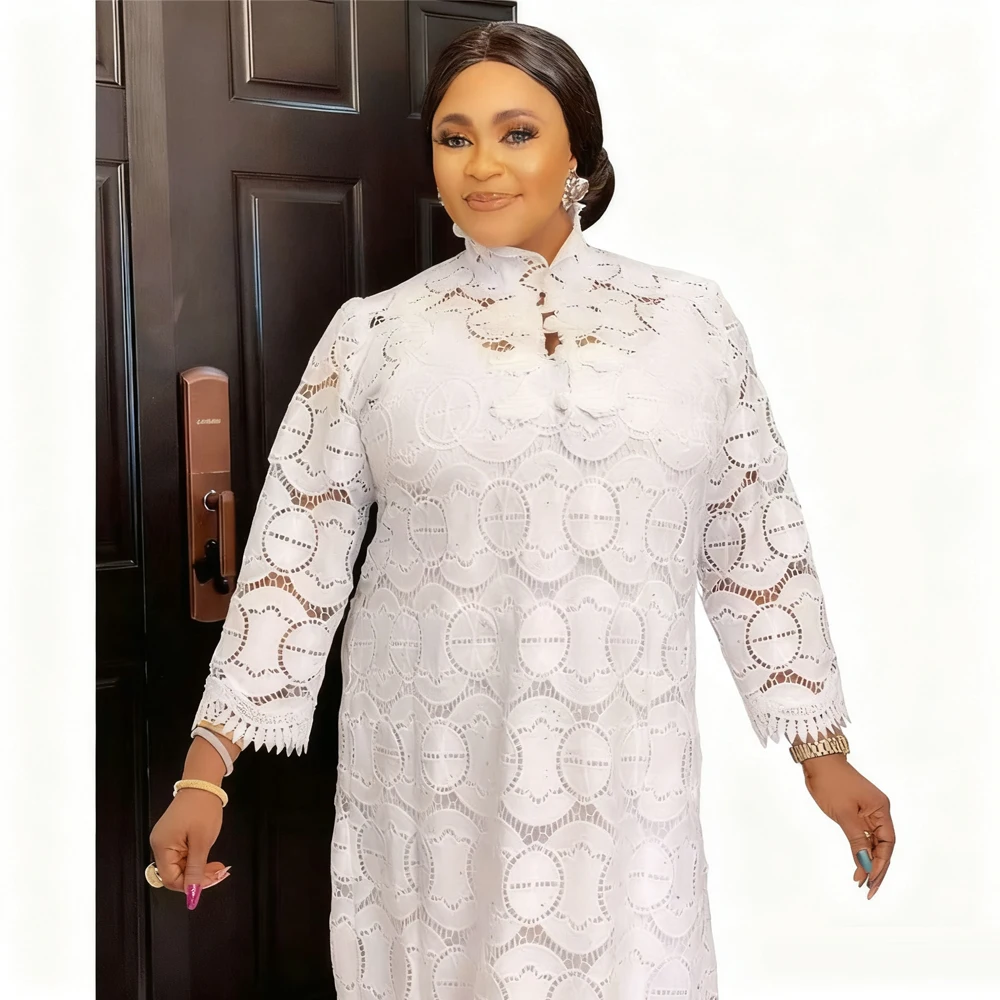 

Африканские платья для женщин, белое кружевное длинное платье 2026, новое мусульманское платье Абая, Дубай, кафтан, Рамадан, Ид, кафтан, африканское платье Дашики