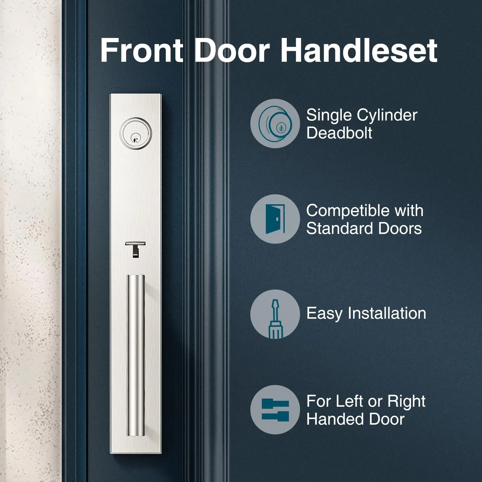 Brightify Front Door Lock Set Safety Full Escutcheon Deadbolt Lever Satin Nickel Handle Heavy Duty Locking Gear with 3 Keys