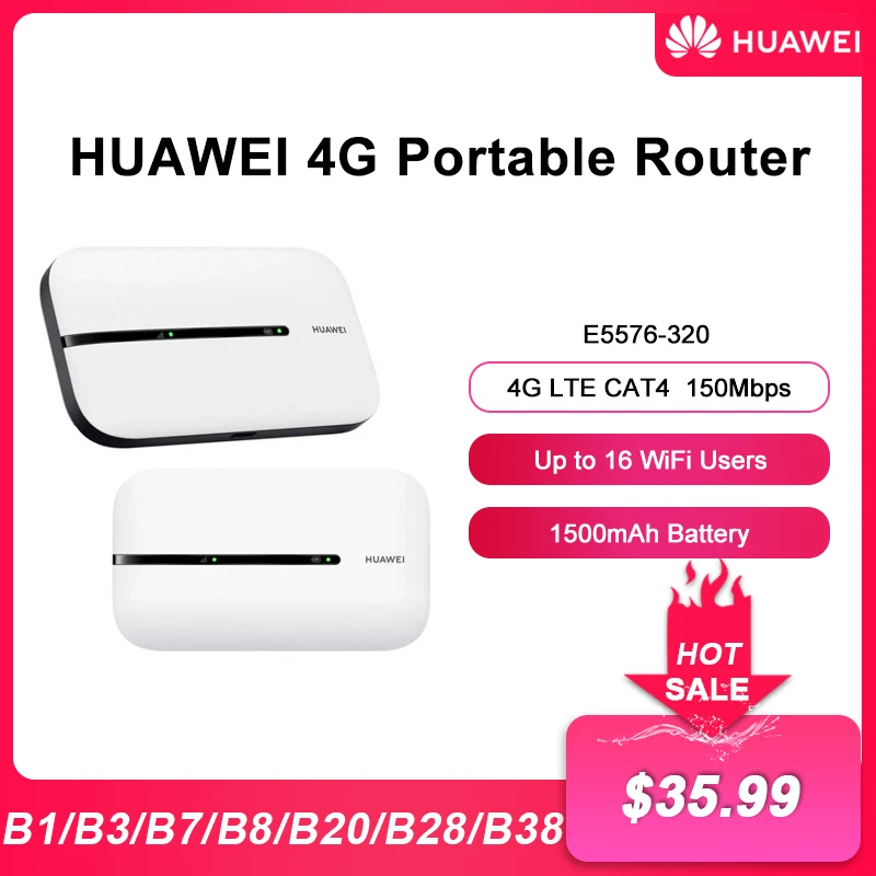 HUAWEI-módem enrutador portátil E5576, punto de acceso móvil de 150Mbps, 1500mAh, 3G/4G, Mifi B1/B3/B7/B8/B20/B28/B38, nuevo y Original