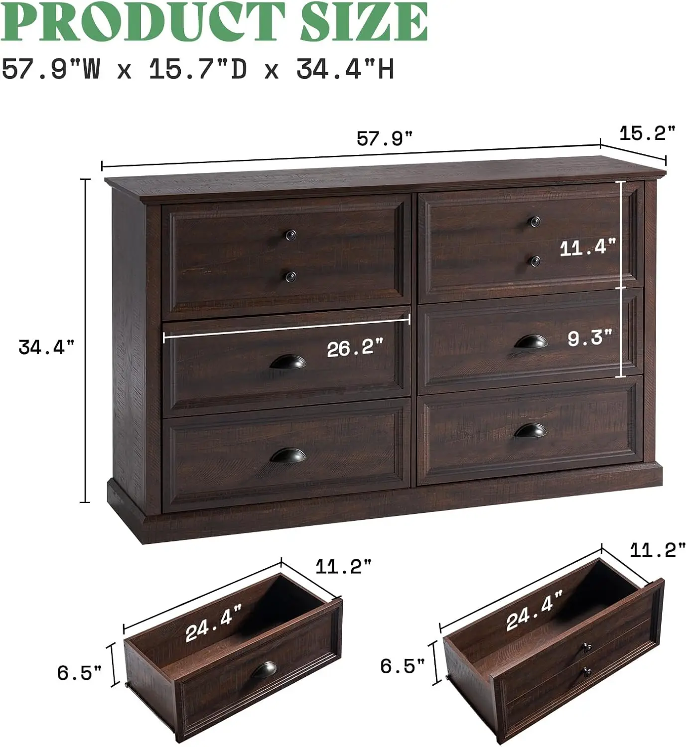 Amerlife 58 Inch Dresser For Bedroom, Farmhouse 6 Drawer Dresser, Tv Stand For Bedroom, Dressers & Chests Of Drawers, Living