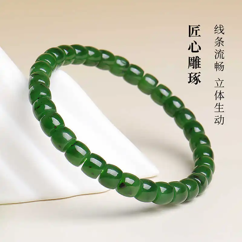 

7*8mm Certified Chinese Jade Bracelet Women Fine Jewelry Genuine Chinese Nephrite Hetian Jade Stone Bracelet Girlfriend Mom Gift