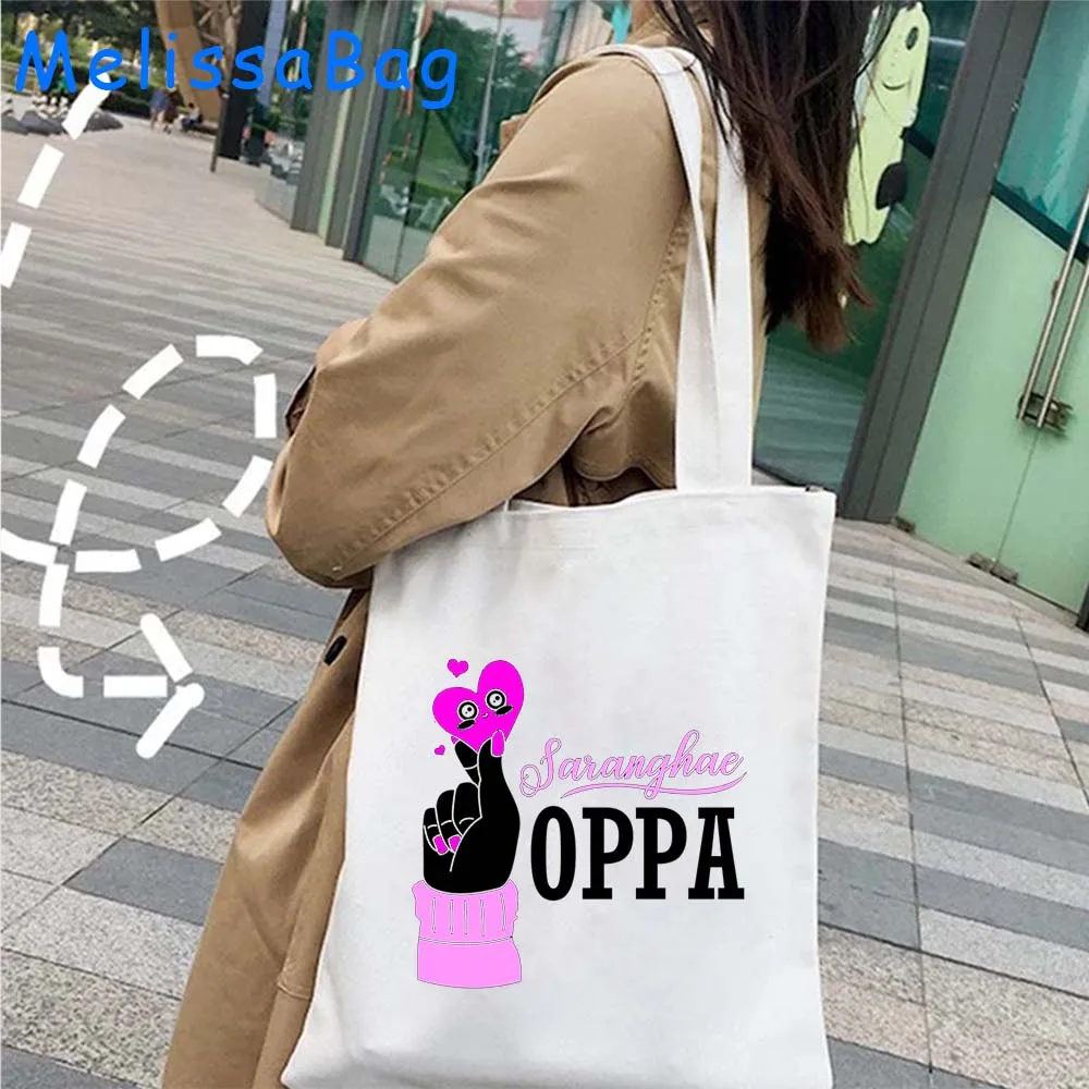 Kdrama Kpop Minnaar Grappig Kpop Meisje Eet Slaap Kpop Herhaalde Vinger Hart Zuid-Korea Geschenken Canvas Schouderbakken Tas Katoenen Handtassen