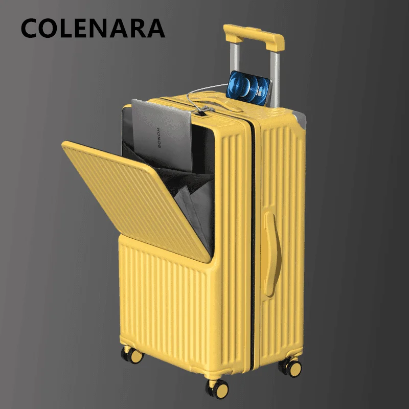 COLENARA USB Charging Suitcase Front Opening Laptop Cart Case Cart Style Travel Bag 24