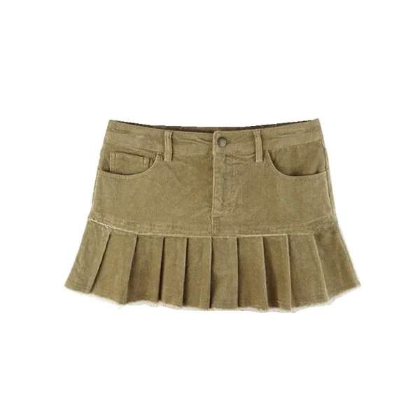 

Trendy Corduroy ort Skirt Women's Spring Season Label Trimmed Pleated Skirt Faionable Ladies' Premium f-length Sk...