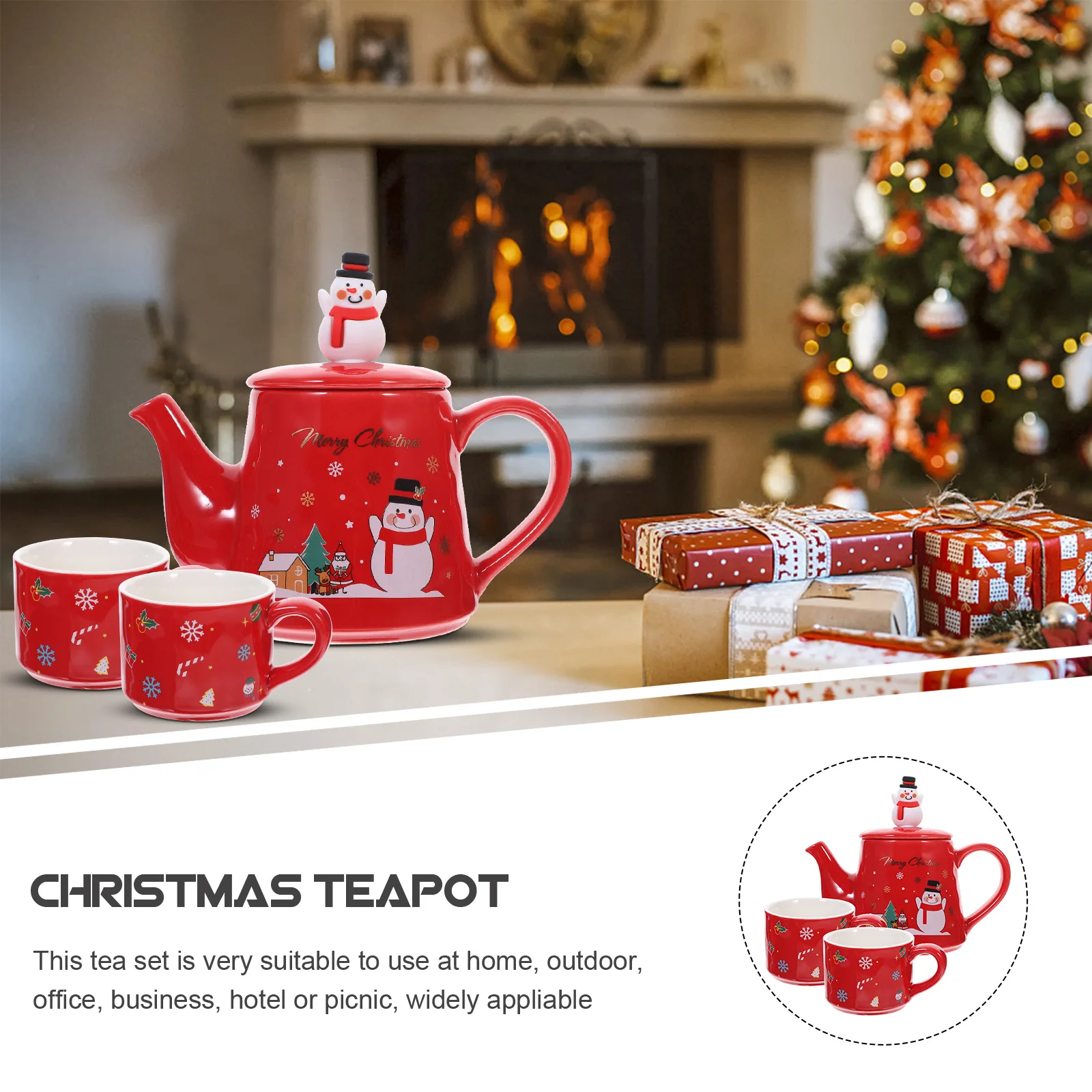 

1Set Christmas Teapot Ceramic Tea Set Retro Style High-Class Craftsmanship Heat Resistant Elegant Drinking Tool for Home Office