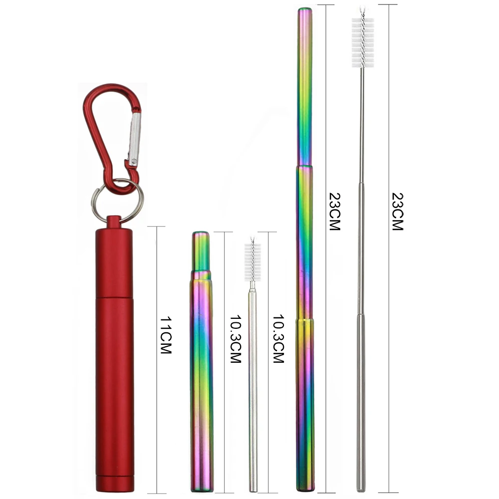 304 Stainless Steel Metal Straw Reusable Telescopic Straw with Cleaning Brush Carry Case Collapsible Portable Drinking Straw Set